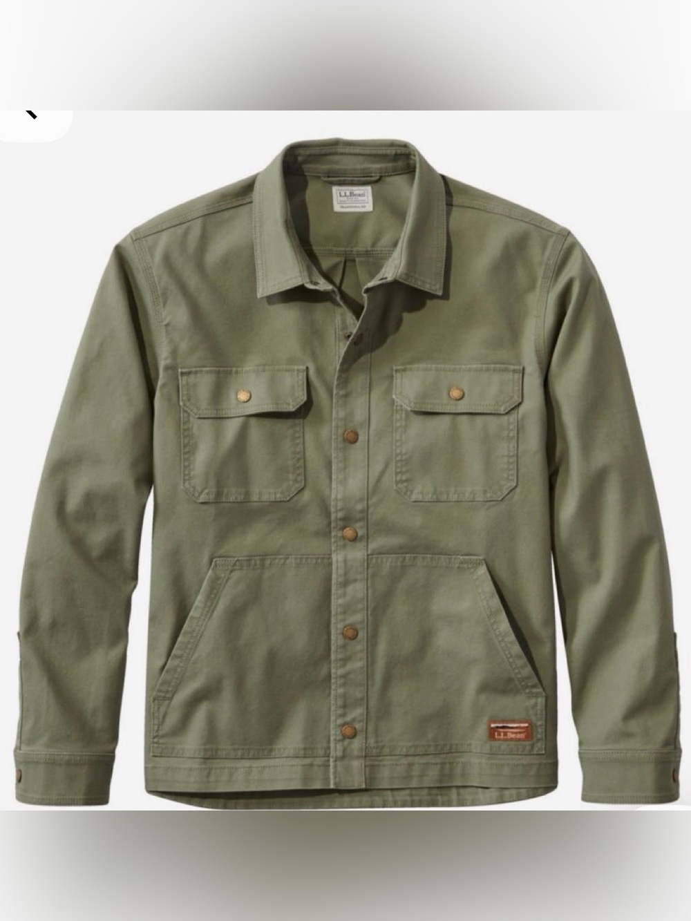 L.L. Bean Men's BeanBuilt olive green Canvas snap Shirt Jacket chore field XL